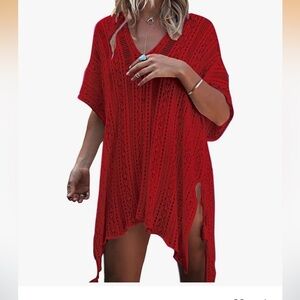 Red Crochet Swim Cover-Up